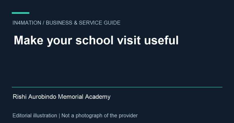 Editorial title card for a school visit enquiry about Rishi Aurobindo Memorial Academy